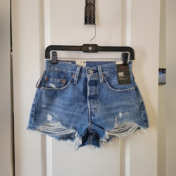 Levi's Pants - NWT Levi's 501 Distressed High Rise Button Fly Denim Jean Shorts Size 26
